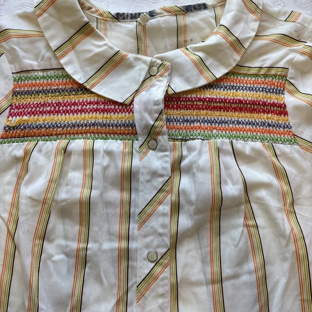 Vtg Grannycore Nightie House Dress Pearl Snap Colorful Embroidered‎ Pockets 60s